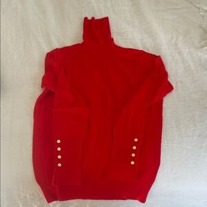 Zara Vibrant Red Turtleneck Sweater with Gold Button Accents